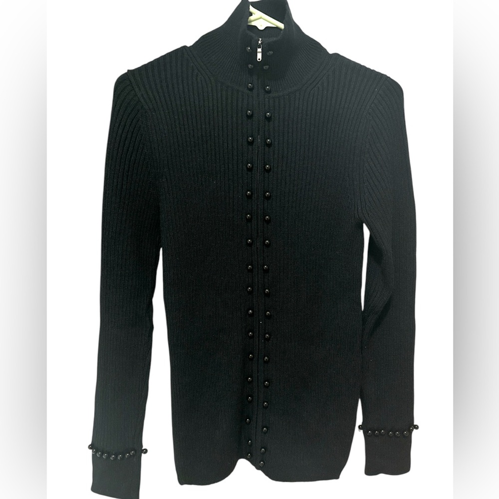 6X HP. SANDRO Paris Lina Neutral Ribbed Full Zip Cardigan - Picture 3 of 10